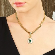 Engingold 14K Altın Yeşil Taşlı Kalemli Charm Kolye Ucu