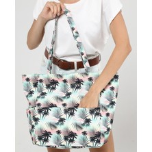 İcone Bag Kadın Plaj Çantası, Fonksiyonel Baskılı Plaj Çantası, Beach Bag, Flamingo Desenli Fermuarlı Çanta