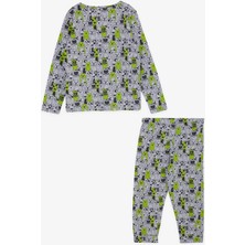 Macawı Erkek Çocuk Pijama Takımı Köpekçik Desenli 3-7 Yaş, Gri Melanj