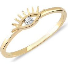 Engingold 14K Altın Cabaret Taşlı Göz Yüzük