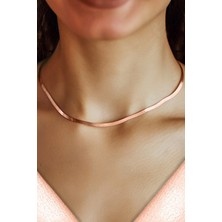 Encili Silver 925 Ayar Gümüş İtalyan Yassı Model Kadın Rose Renk Zincir Kolye