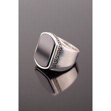 Encili Silver 925 Ayar Gümüş Bordo Taşlı Gümüş Erkek Yüzük