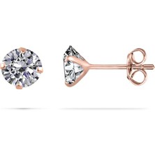 Velcci Kadın Gümüş Tektaş Küpe 2/4/5/6/8/9mm Zirkon Taşlı Çivili Altın/Silver/Rose Kaplama Yuvarlak Kesim