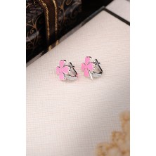 Encili Silver 925 Ayar Gümüş Pembe Yonca Model Çocuk J Küpe