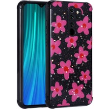 noktaks - Xiaomi Redmi Note 8 Pro - Kılıf Simli Desenli Kamera Korumalı Parlak Popy Kapak - Çiçek