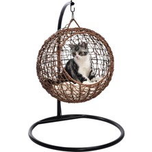 Monalin Home Garden Pet Swıng Rattan Kedi / Köpek Salıncağı El Örgüsü Kedi Yatağı Minderli Kedi Salıncağı