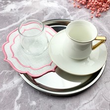 Weare2 Pembe Renkli Çift Sargı Nakışlı 4'lü Kokteyl Peçetesi