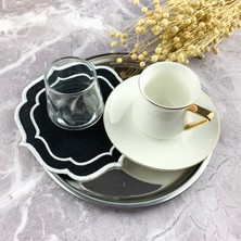 Weare2 Siyah Renkli Beyaz Çift Sargı Nakışlı 4'lü Kokteyl Peçetesi