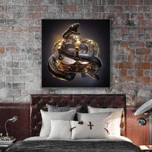 SML Tablo Gold Kral Tacına Dolanan Altın Dişli Yılan Kanvas Tablo