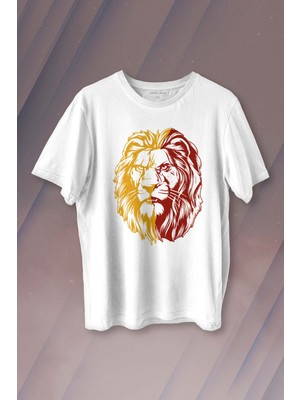 Kendim Seçtim Aslan Kafası Sarı Kırmızı Yeleli Galatasaray Baskılı Tişört Unisex T-Shirt10