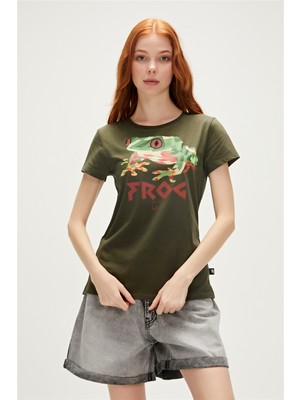 Bad Bear Frog T-Shirt Haki Yeşil Baskılı Kadın Tişört10