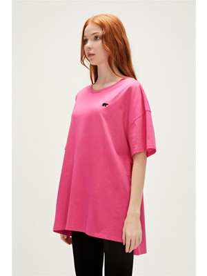 Bad Bear Aliana Oversize T-Shirt Fuşya Pembe Basic Kadın Tişört10