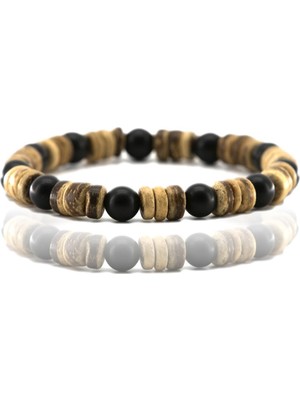 BijuStore Hindistan Cevizi Kabuğu & Oniks Erkek Doğal Taş Bileklik