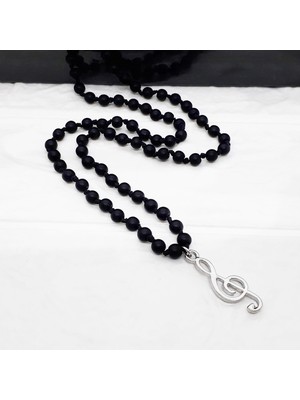BijuStore Gümüş Renk Sol Anahtarı Erkek Oniks Doğal Taş Kolye