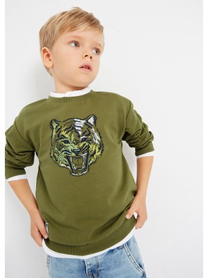 Mayoral Erkek Çocuk Işlemeli Sweatshirt Yeşil 3448