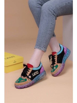 Layki Astra Taşlı Desenli Şeffaf Taban Renkli Kadın Sneaker