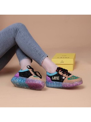 Layki Astra Taşlı Desenli Şeffaf Taban Renkli Kadın Sneaker