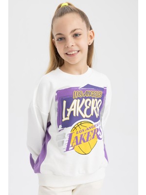 DeFacto Kız Çocuk NBA Los Angeles Lakers Regular Fit Bisiklet Yaka Sweatshirt Z4754A623SP