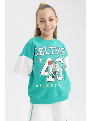 DeFacto Kız Çocuk NBA Boston Celtics Relax Fit Bisiklet Yaka Sweatshirt Z4759A623SP