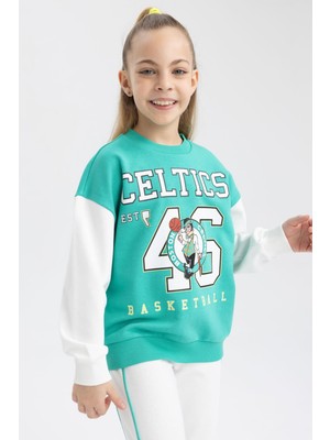 DeFacto Kız Çocuk NBA Boston Celtics Relax Fit Bisiklet Yaka Sweatshirt Z4759A623SP