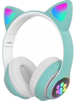 BEBTECH LED Işıklı STN28 Kedi Kulak Bluetooth Wireless Kulaklık Kedi Kulak Sevimli Kablosuz Bluetooth 5.0 LED Işıklı Kedili Şık Kulaküstü Kulaklık Kız Çocuk Kulaklık