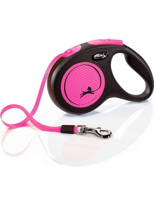 Flexi Geri Çekilebilir Tasma Neon Bant Pembe M 5mt