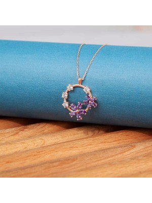 Gumush Gümüş Rose Mor Çiçek Kadın Kolye