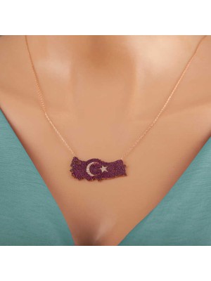 Gumush Gümüş Rose Ay Yıldız Türkiye Haritası Kadın Kolye