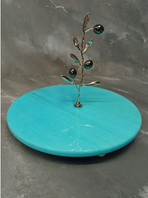 X Mermer Pirinç Zeytin Dallı Mermer Sunum Tepsisi