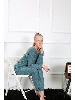 Moto Angela Akb Kadın Kalın Uzun Kol Penye Indigo Pijama Takım 4131