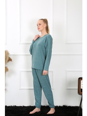 Moto Angela Akb Kadın Kalın Uzun Kol Penye Indigo Pijama Takım 4131