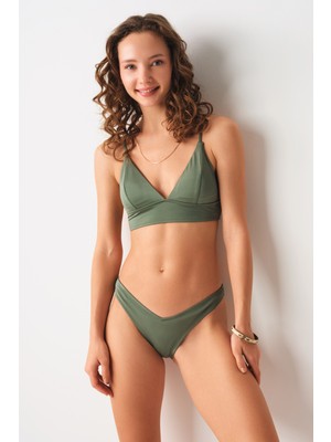No Gossip Crush Sırtı Çapraz Üçgen Büstier Bikini Tek Üst Haki 239100