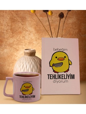 Bk Gift Pudra Pembesi Sert Kapaklı Defter ve Middle Kupa Seti, Arkadaşa Hediye, Yeni Iş Hediyesi, Doğum Günü Hediyesi-14