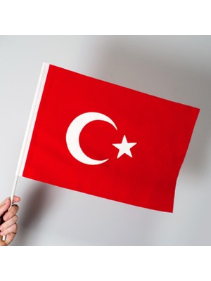 Harmany Türk Bayrağı 30X45 cm Alpaka Kumaş - Sopalı - 50 Adet
