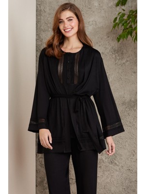 Pierre Cardin Dantelli Penye 3'lü Kadın Pijama Takımı - 2800