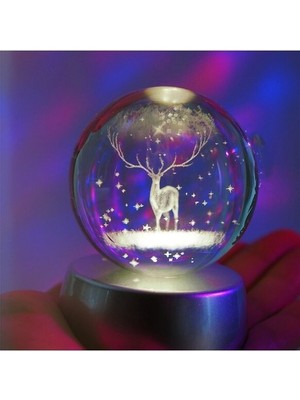 Hediyezin Geyik Temalı 3D Renkli Işıklı Cam Küre
