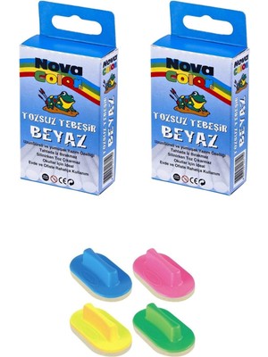 Nova Tozsuz Beyaz Tebeşir 10LU (2 Kutu) ve Tahta Silgisi (4 Adet)