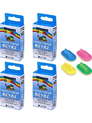 Nova Tozsuz Beyaz Tebeşir 10LU (4 Kutu) ve Tahta Silgisi (4 Adet)