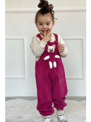 Pollito Unisex Çocuk Turuncu Kadife Askısı Bağlamalı Teddy Oyuncaklı 2'li Salopet
