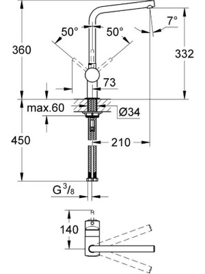 Grohe Eviye Bataryası Döner Borulu Minta Krom- 31375000