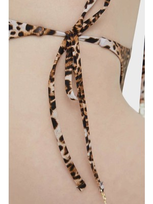 Guess Leopar Desenli Yanlardan Bağlamalı V String Bikini Altı Kadın Bikini Altı E3GO03MC04R P122