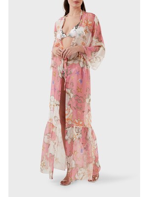 Guess Ipek Karışımlı Desenli Bağlama Detaylı Kimono Uzun Pareo Bayan Pareo E3GK09WE550 P63W