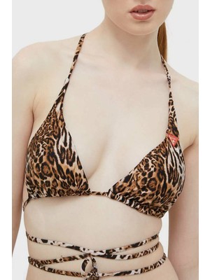 Guess Leoparlı Bağlama Detaylı Çıkarılabilir Dolgulu Removable Üçgen Bikini Üstü Kadın Bikini Üstü E3GJ06MC04R P122