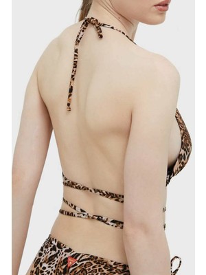 Guess Leoparlı Bağlama Detaylı Çıkarılabilir Dolgulu Removable Üçgen Bikini Üstü Kadın Bikini Üstü E3GJ06MC04R P122