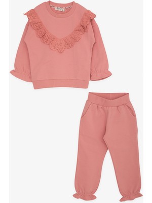 Breeze Kız Çocuk Taytlı Takım Güpürlü 3-8 Yaş, Gülkurusu