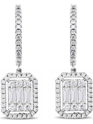 Engingold 14K Altın Baget Taşlı Sallantılı Küpe