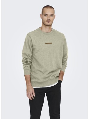 Only & Sons O Yaka Ekru Erkek Sweatshirt Onselon Lıfe Reg Logo Crew 3840 Swt