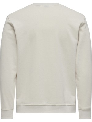 Only & Sons O Yaka Ekru Erkek Sweatshirt Onselon Lıfe Reg Logo Crew 3840 Swt