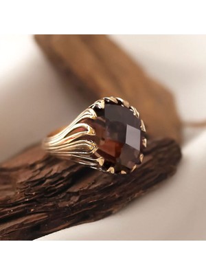 Engingold 14K Altın Smoky Quartz Taşlı Yüzük