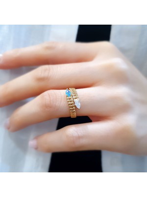 Engingold 14 Ayar Altın Damla Taşlı Yüzük